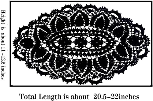 Miniatura 4 de SUNONE11HKA Mantel individual ovalado de encaje de ganchillo de 21 pulgadas de largo, mantel individual lavable para jarrón de cocina (negro, 1)