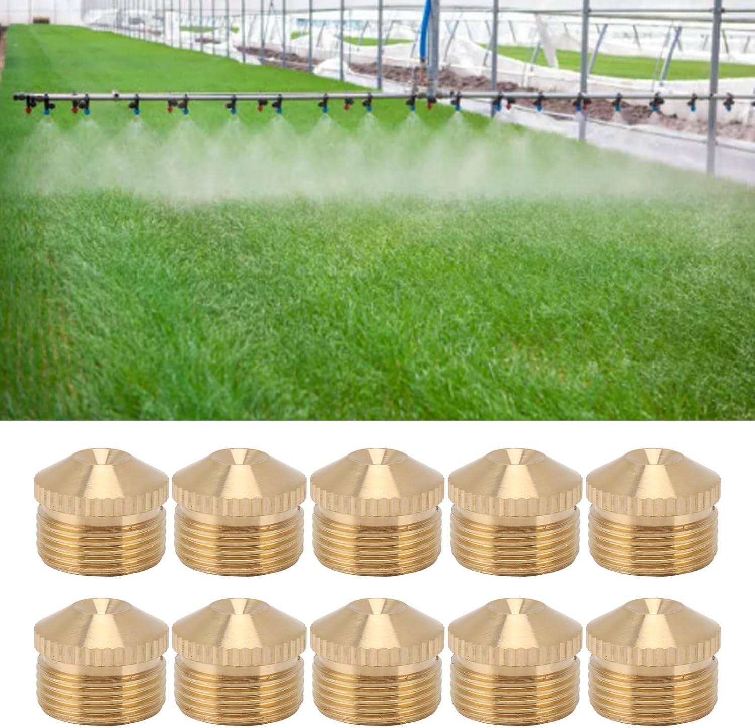 10Pcs Brass Misting Nozzle, Misting Nozzles for Outdoor, Water Mister Parts Fog Nozzles, Fog Sprinkler Head for Factory Site Coal Mine Garden Lawn Cooling System (G3/4in 10.4CM)