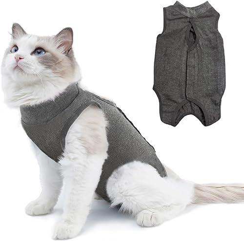 LIANZIMAU Traje de recuperación de cirugía para gatos para heridas abdominales quirúrgicas, ropa interior para mascotas, cuello electrónico,