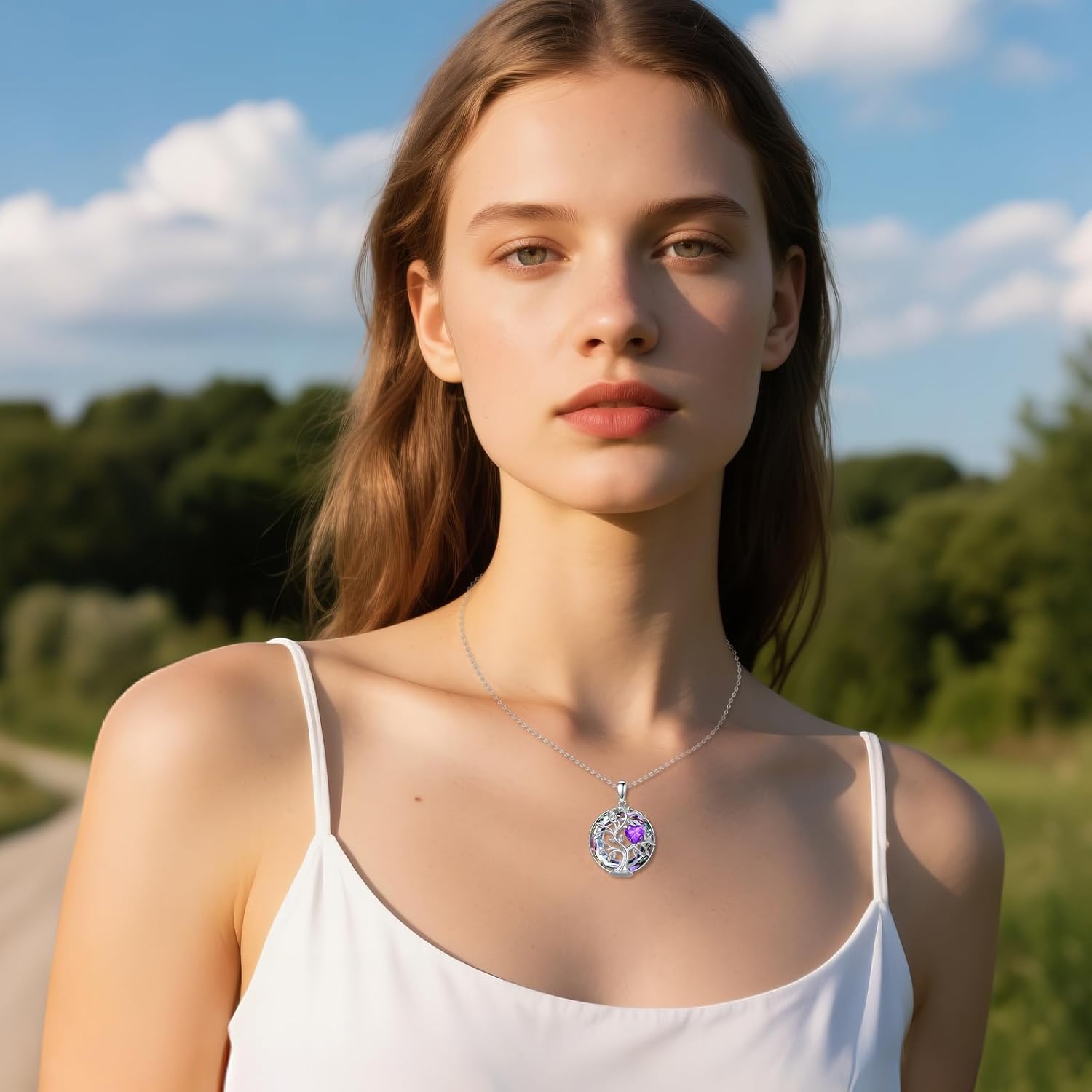 Tree Of Life Birthstone Necklace 925 Sterling Silver Crystal Family Tree Pendant Necklaces Heart Birthstone Jewelry For Women Female Anniversary Birthday Gifts - Image 3