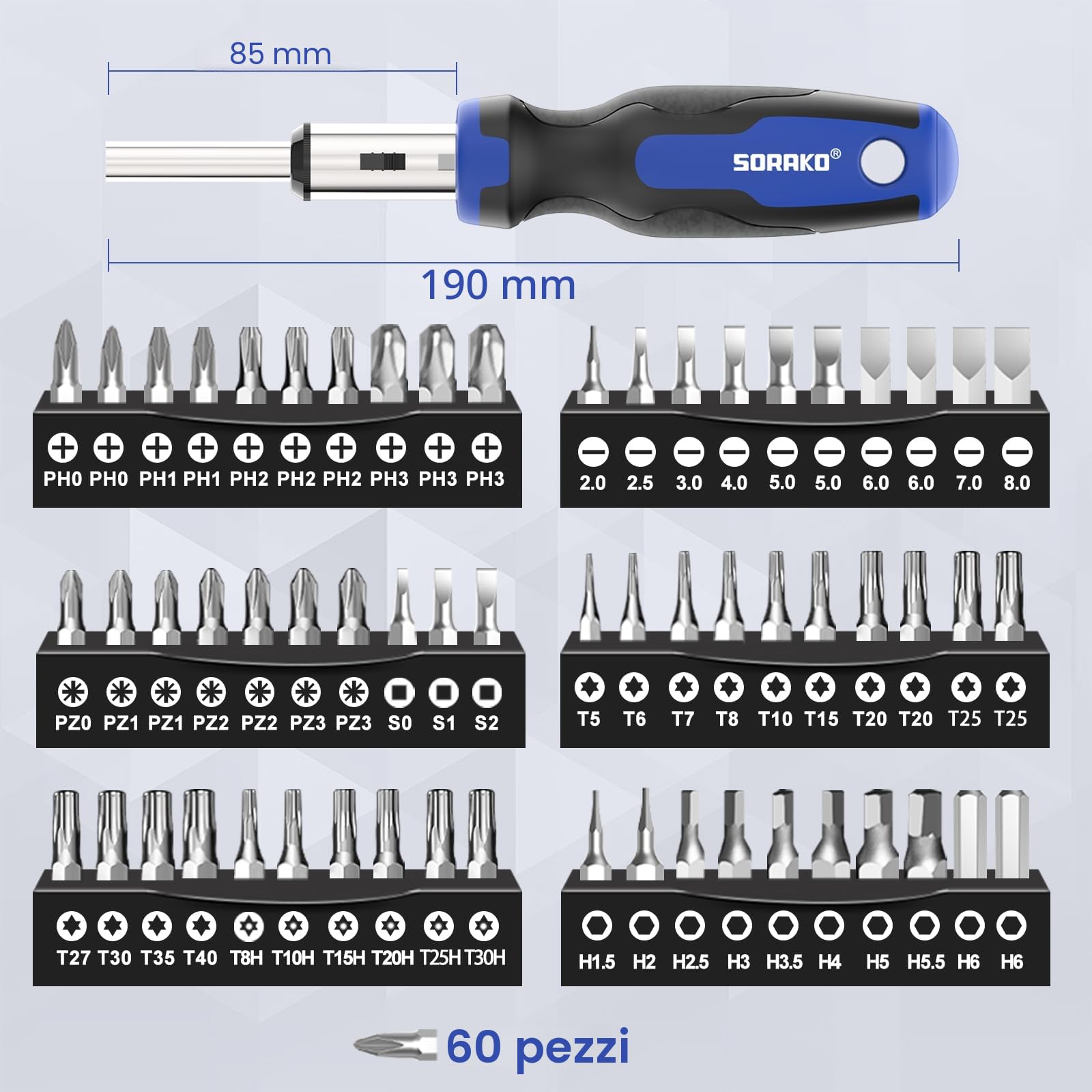 SORAKO Set cacciaviti professionali 118 pezzi, incluso cacciavite a cricchetto, punte, di precisione, da elettricista isolati, tester di tensione, per casa, ufficio, manutenzione