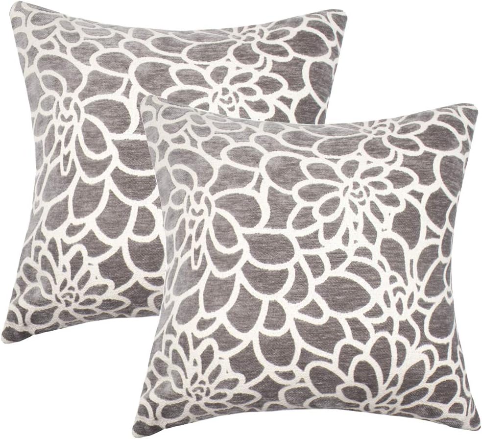 Set of 2 Cushion Covers Throw Pillow Covers Coastal Cushions Covers Cotton Home Decorativ (Grey-1, 18 X 18 inch)