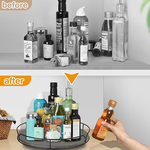 Miniatura 5 de Lazy Susan - Organizador giratorio con alfombrilla antideslizante para gabinete, despensa, cocina, encimera, refrigerador, oficina, madera de pino,