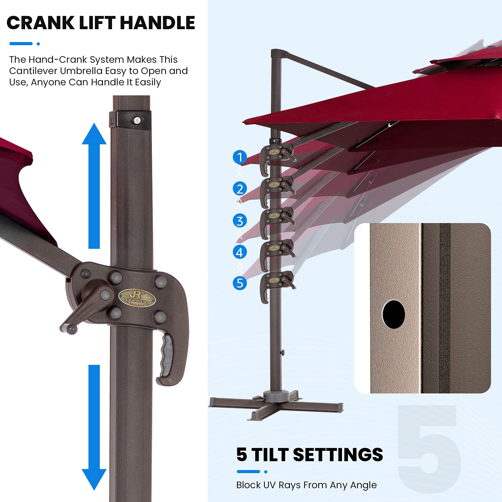 JEAREY 12FT Patio Umbrella Double Top Deluxe Square Hanging Patio