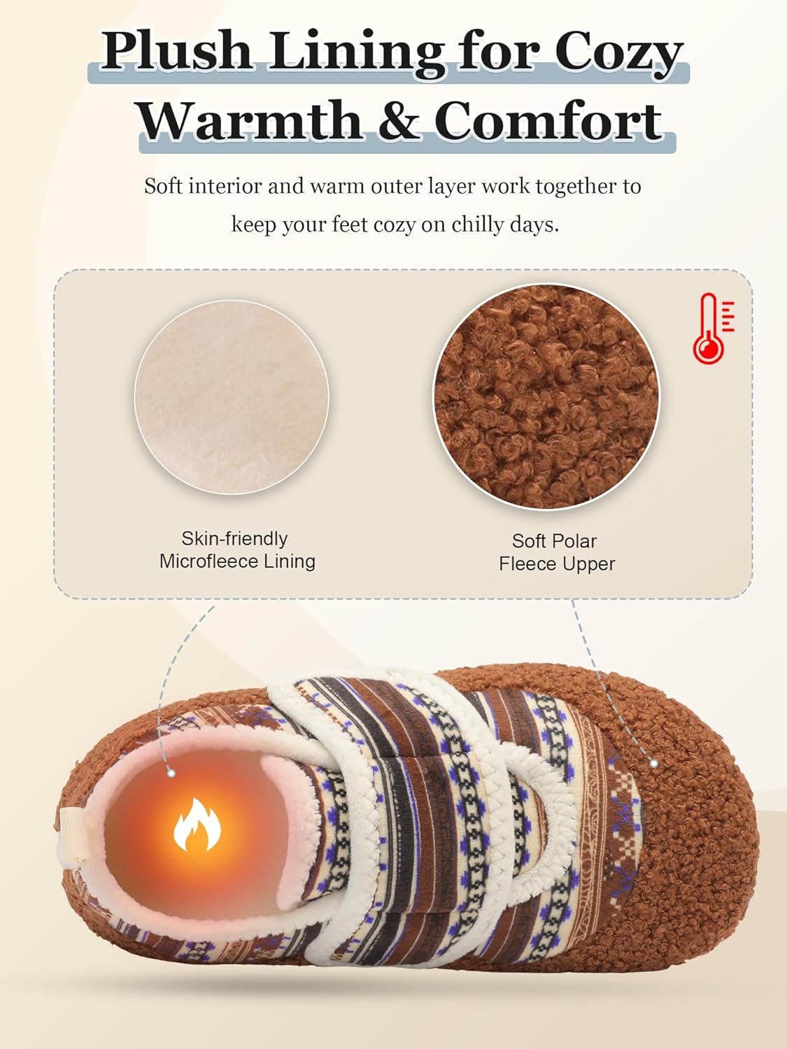 JOINFREE Womens Mens House Slippers Wide Fit Fleece Lined Soft Indoor House Slipper Socks Non-Slip Thin Rubber Sole Barefoot Slip-on Winter Shoes Adjustable for Home Bedroom Travel Size 10.5-11 - Image 5