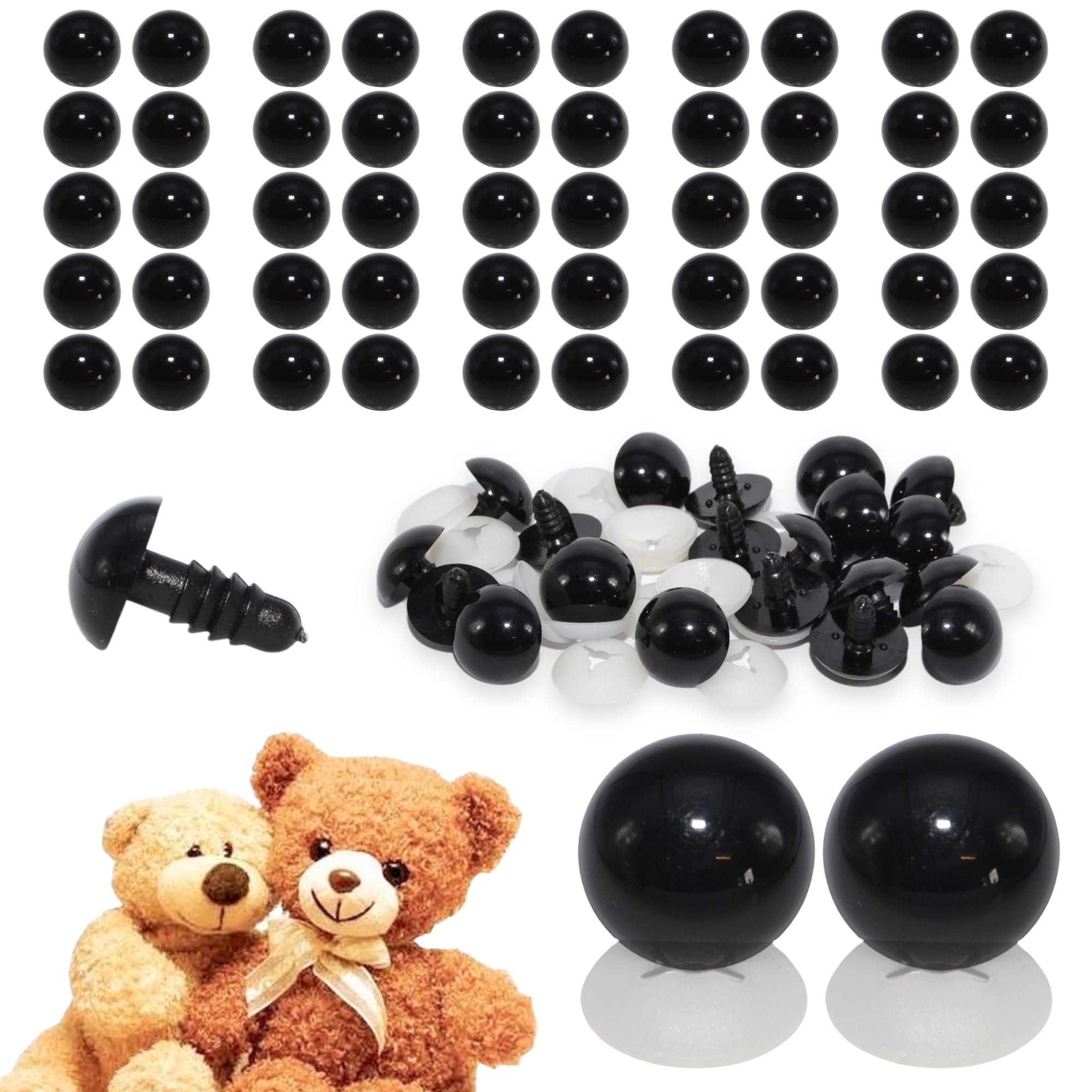 celloexpress Solid Black Eyes with Plastic Backs - Safety Eyes for Soft Toy or Teddy Bear Making - 24mm, Pack of 25 Pairs — image 1