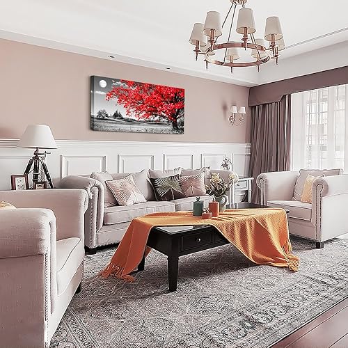 Miniatura 6 de Lienzo decorativo para pared de sala de estar, paisaje de árboles, luna azul y vida simple. Lienzo decorativo para pared de oficina con diseño