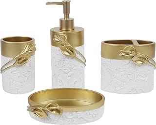 12 Golden Bathroom Ideas for Warm Elegant Luxe Style 19 Hymmah Bathroom Accessories Set,Golden Design Toothbrush Holder,Farmhous...