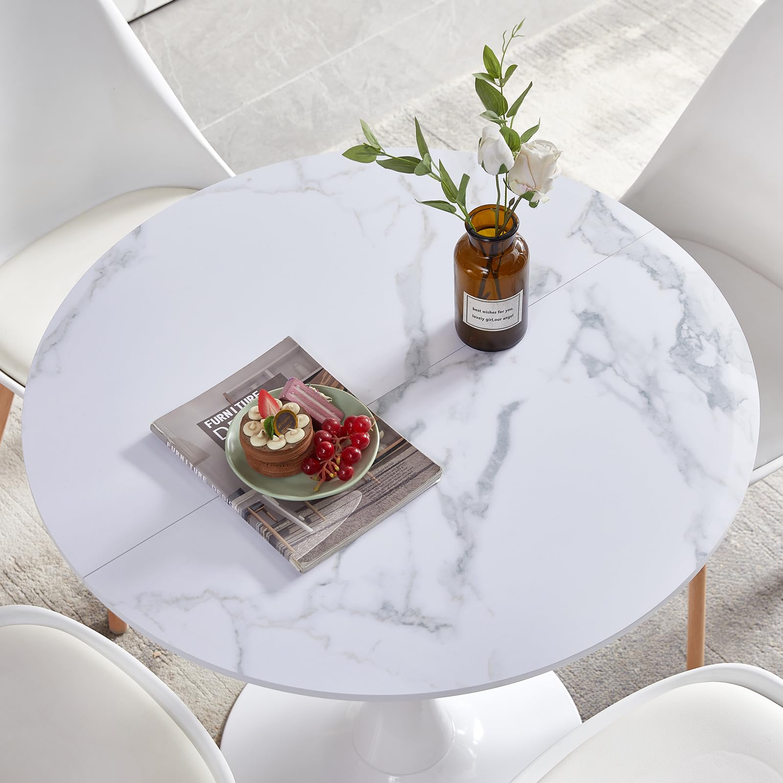 Tavolo bistrot con 2 sedie, piccolo tavolo da pranzo con 2 sedie | Set tavolo e sedie per sala da pranzo: 2 poltroncine nere + 1 tavolino + 1 tavolo effetto marmo – ⌀ 80 cm