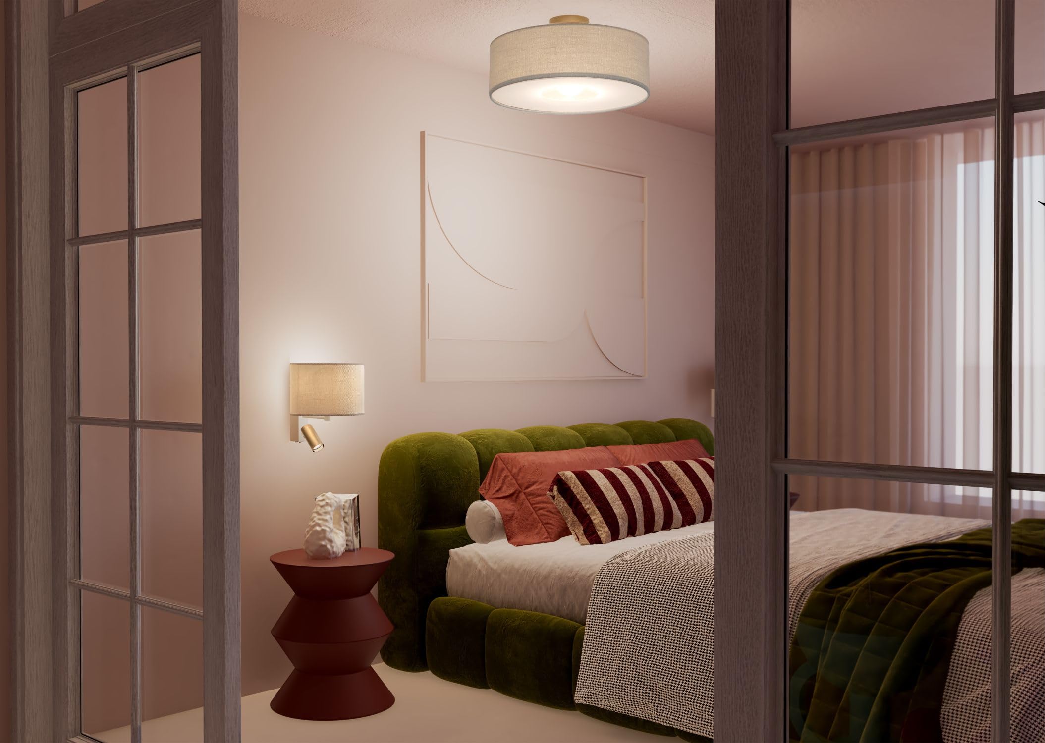 Licht-Erlebnisse Deckenleuchte Stahl Stoff Gold Creme Modern Wohnzimmer Schlafzimmer E27 rund gemütlich B:50 cm Deckenlampe Stoffschirm