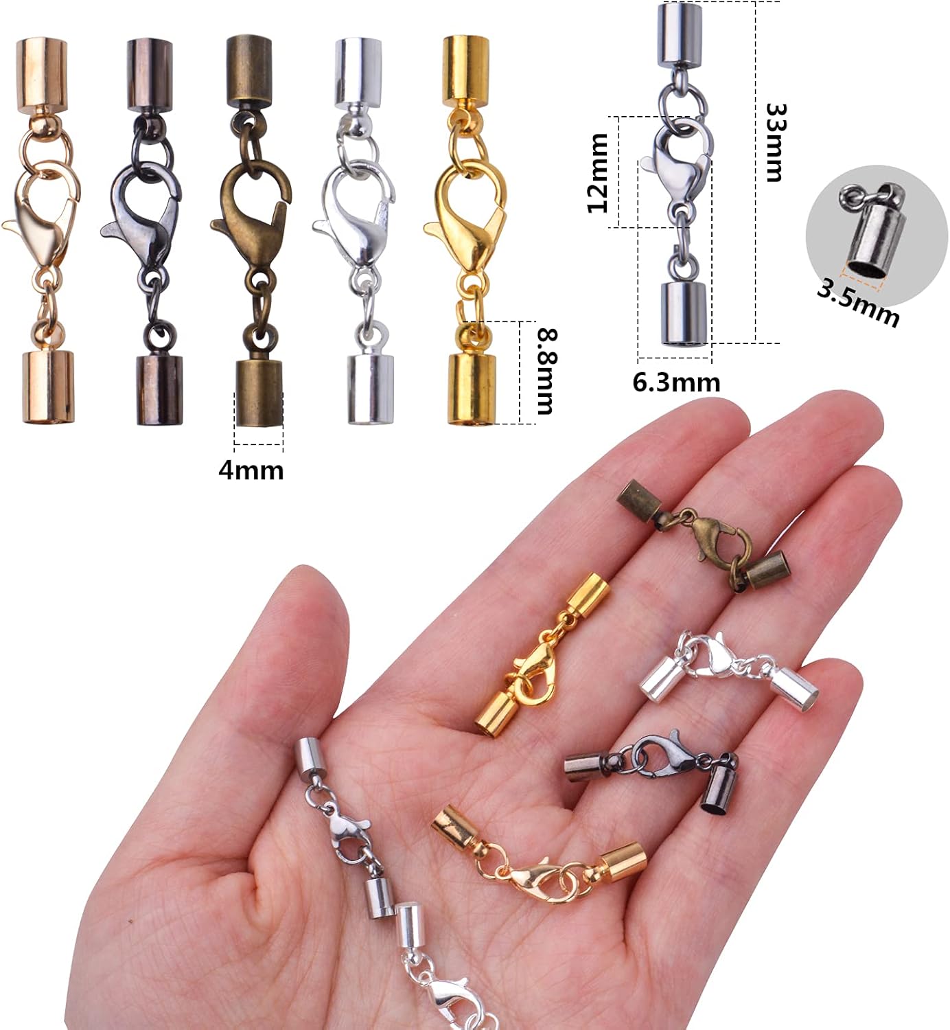 BronaGrand Lobster Claw Clasps 36pcs Alloy Leather Cord Ends Lobster Claw Clasp Cord Necklace End Caps in 6 Colors - Image 7