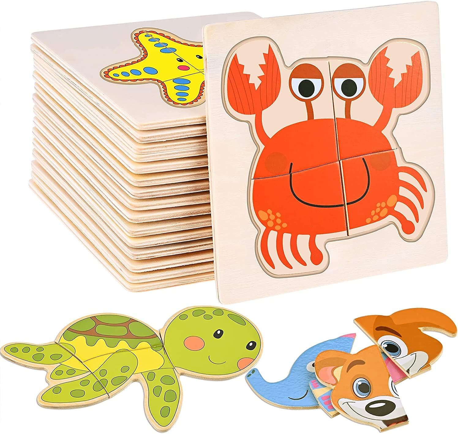 6 PCS Wooden Jigsaw Puzzles, Wooden Animal Puzzles for Toddlers, Educational Montessori Toys, Colorful Leisure Toys of 2 3 4 5 Years Toddlers, Random Pattern