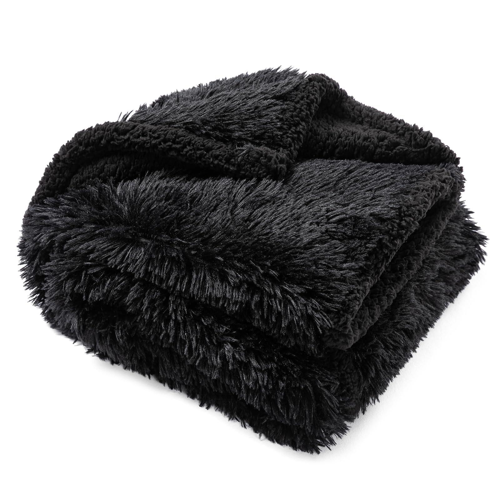 Wowchine Waterproof Dog Blanket Black Calming Dogs Fluffy Long Faux Fur Pet Throw Blankets for Couch Protector Love Puppy Cat Bed Cover Washable(Black,XL-85x57in)