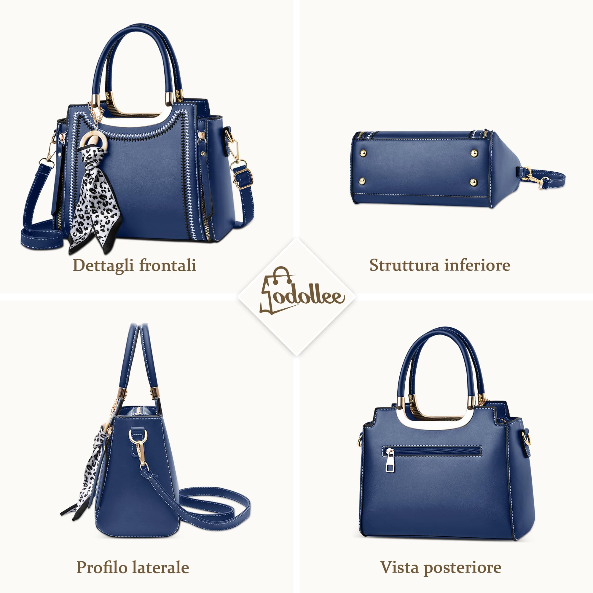 Borsa Donna Borsa a Mano Elegante Borsetta Borsa a Tracolla Pelle PU Borsa a Spalla con Sciarpa di Seta Ciondolo