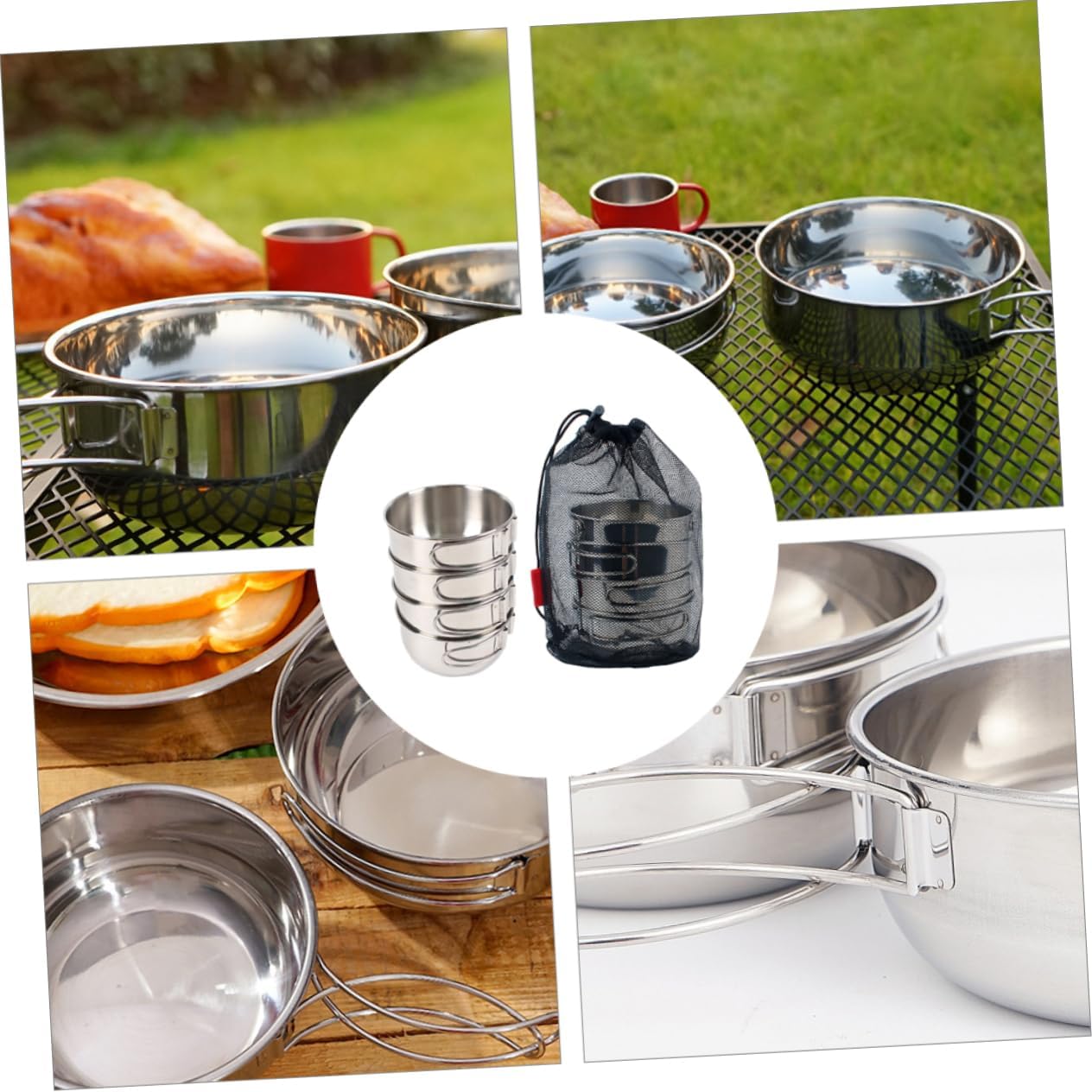 Portable Stainless Steel Bowl Set Bowls for Camping Travel and Outdoor Dining Durable and Space-saving with Storage Bag