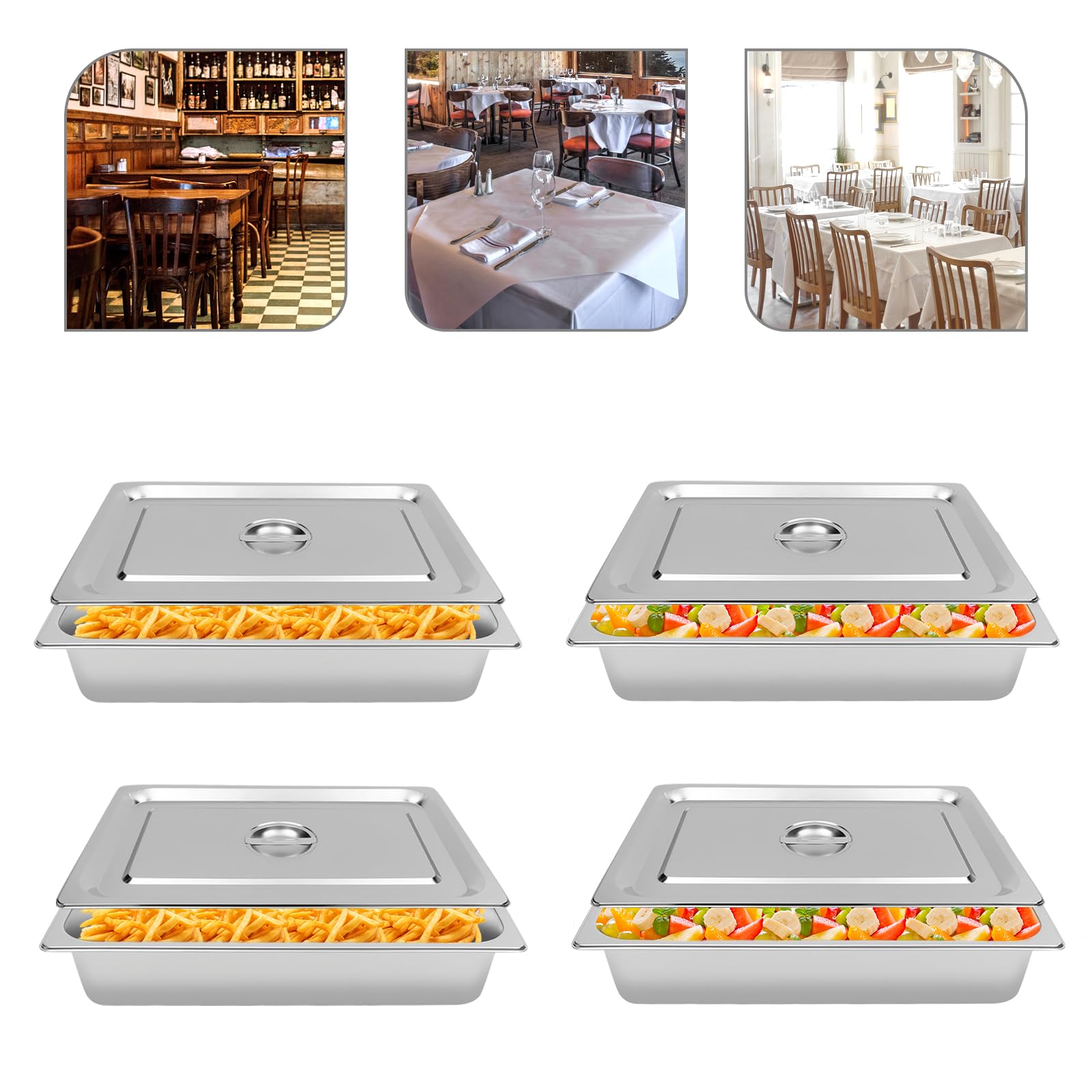 Contenitori per tavolo a vapore in acciaio inox 201, set da 4 pezzi, 9 l, impilabili in forno, adatti per la conservazione degli alimenti, versatili, per ristoranti e catering