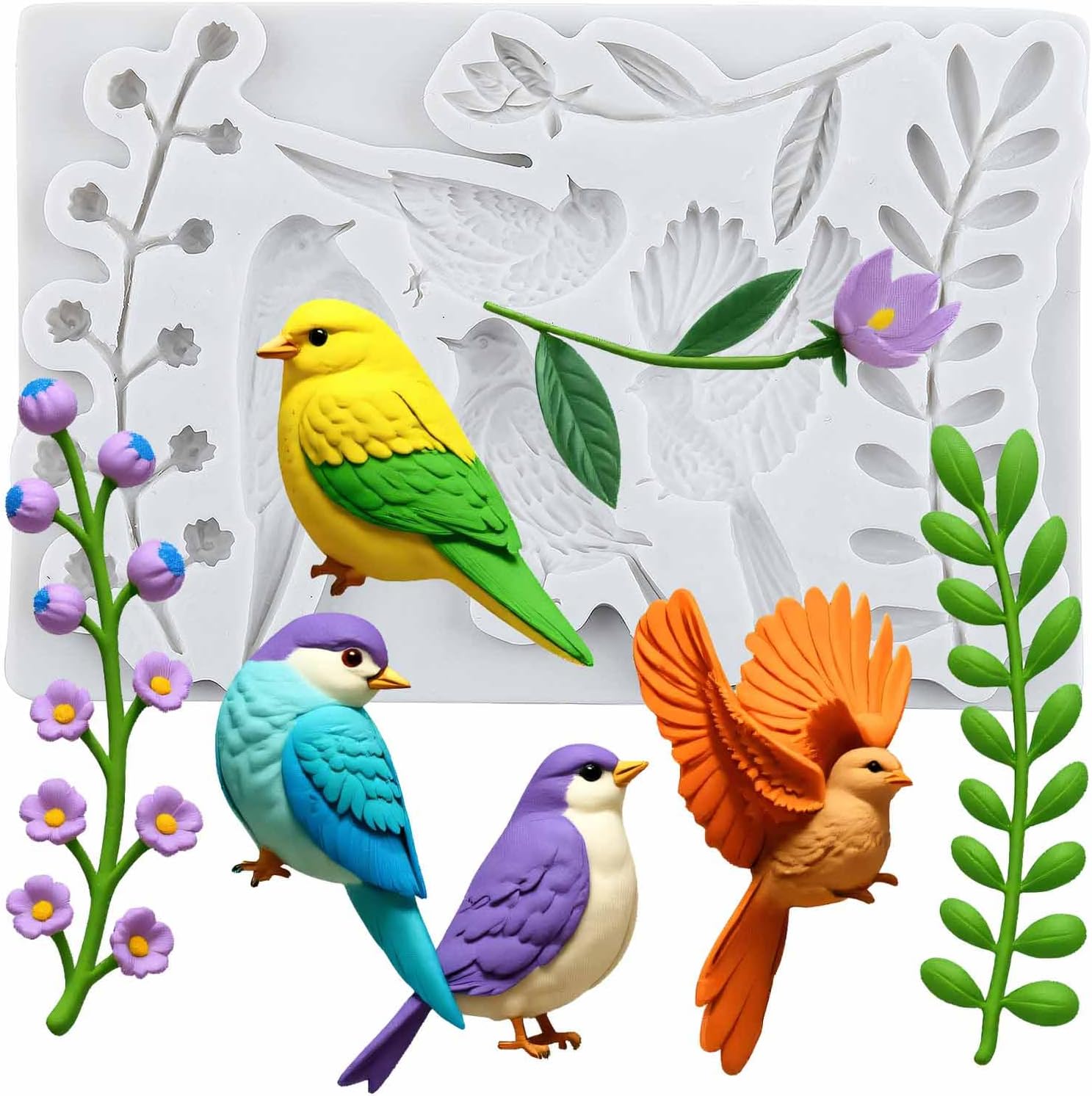 Bird Polymer Clay Mold Bird Leaf Branch Silicone Molds