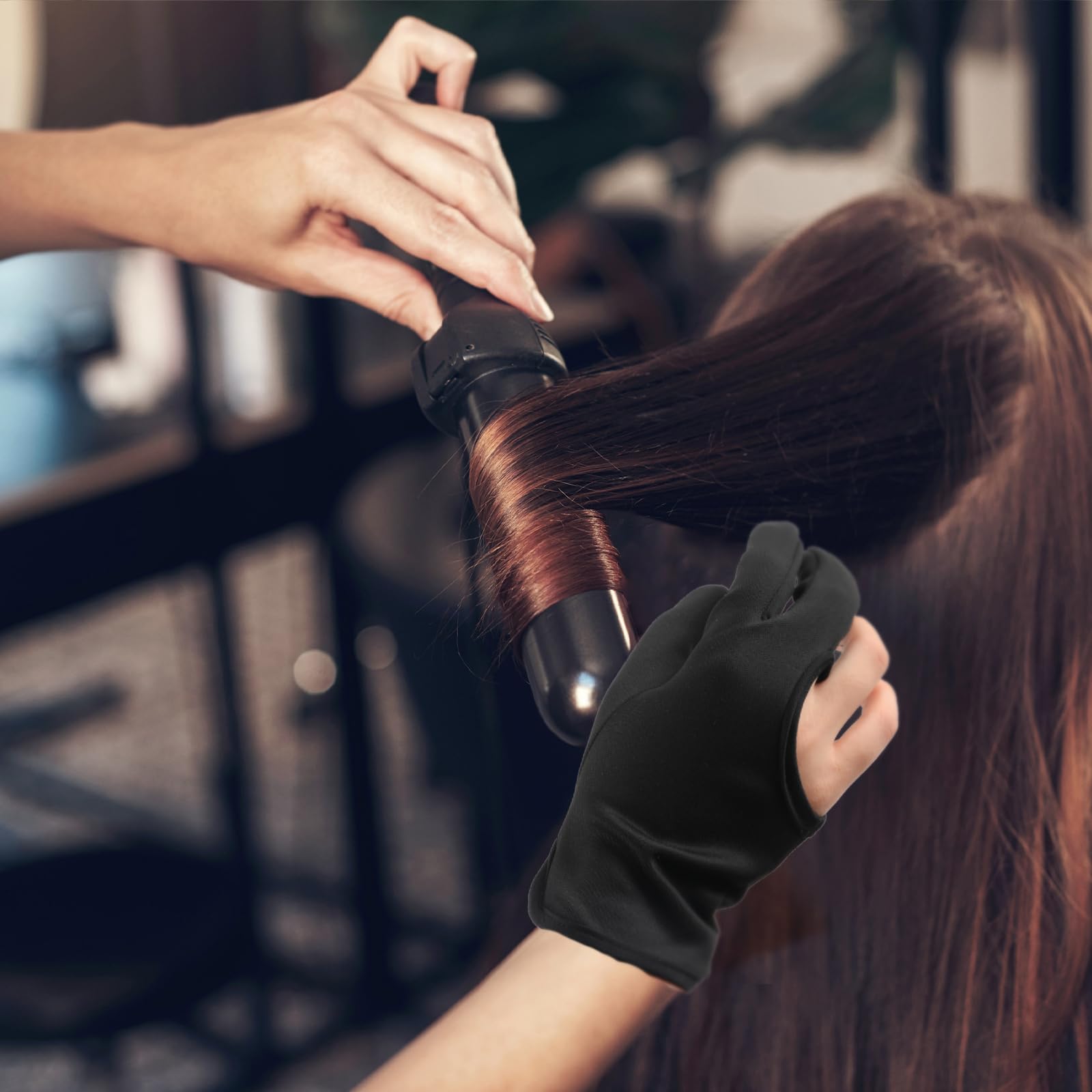Ptwola Lot de 2 gants résistants à la chaleur pour coiffer les cheveux - Blocage de la chaleur à trois doigts - Accessoires de fer à friser et fer à lisser - Protège contre les brûlures