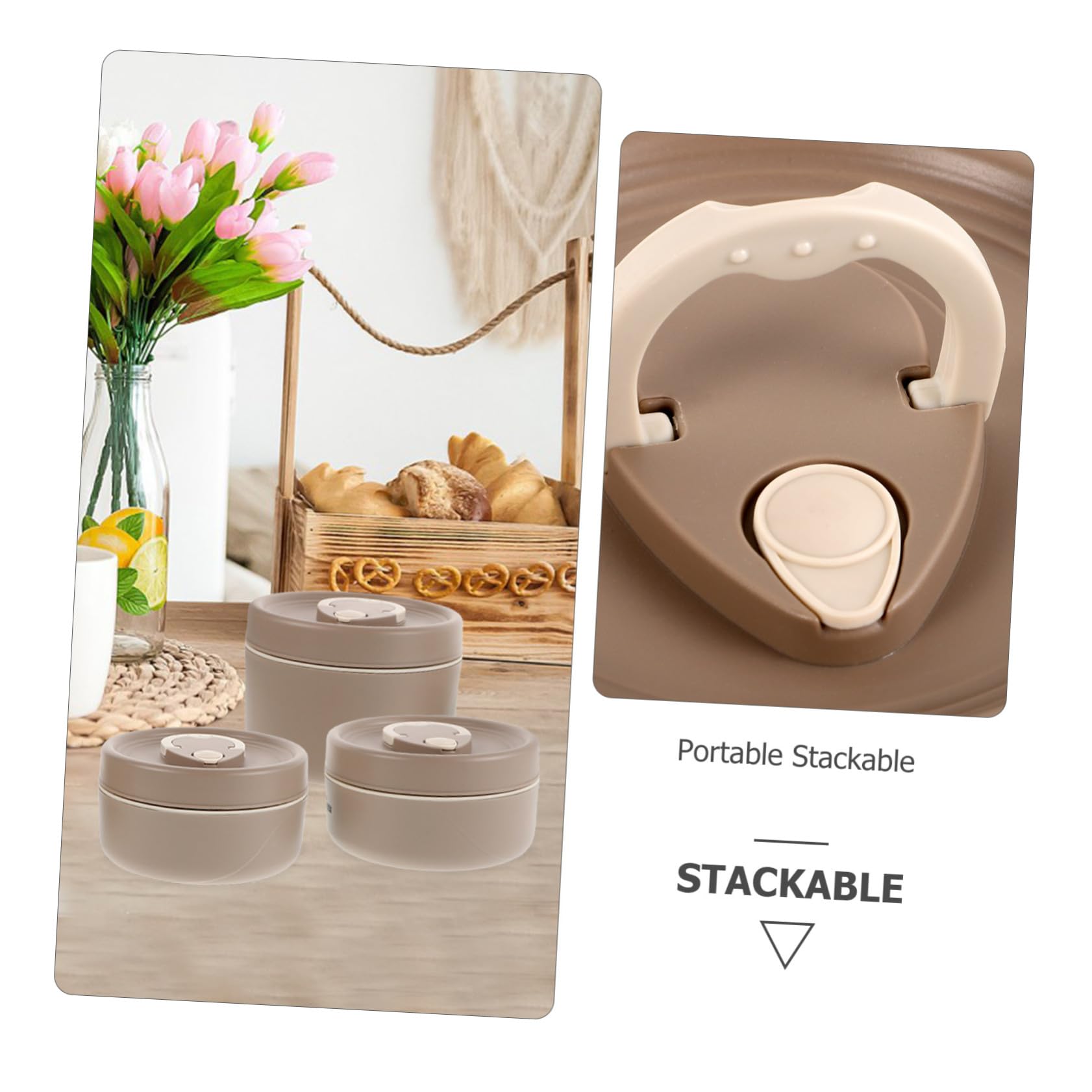 Alipis 3pièces Set De Récipients à Lunch Empilables Acier Avec Pour Adultes Boîte Bento Portative Pour Bureau Et