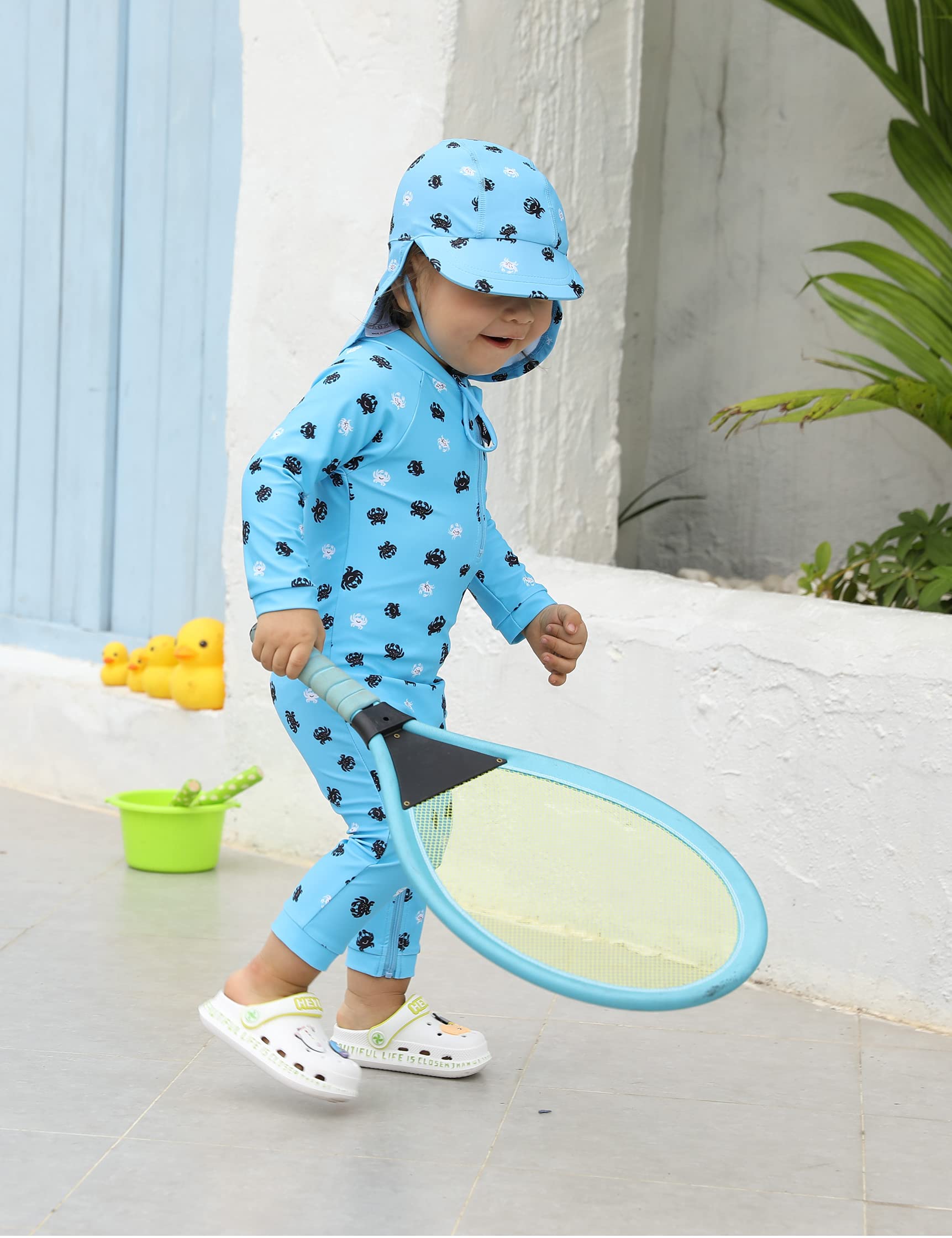 weVSwe Baby Toddler Boy Swimsuit Long Sleeve Baby Swimwear UPF 50+ Sun Protection Rash Guard Swimming Costume with Crotch Zipper 0-3 Years — view 65