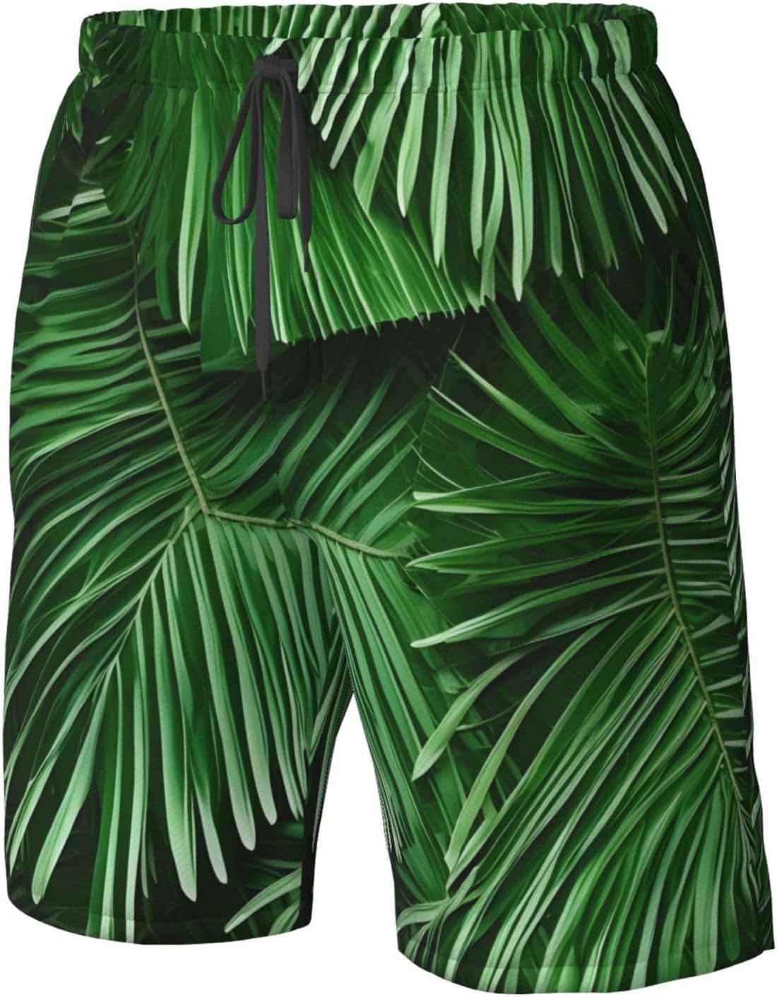 Cute Green Palm Leaves Print Mens Board Shorts,Stylish Swim Trunks for Men,for Swimming and Outdoor Activities