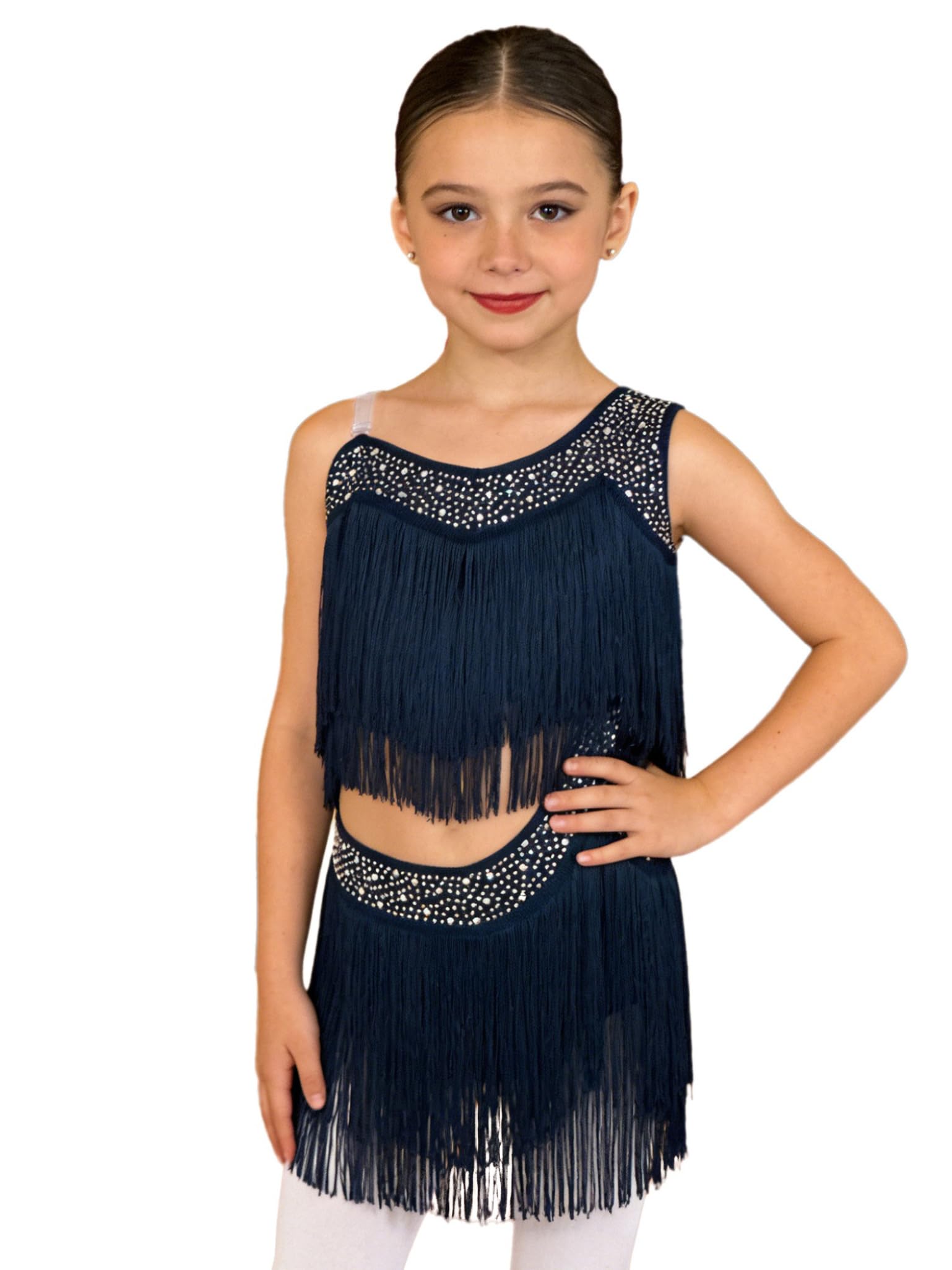 Mädchen Glitzernde Quasten Ärmelloses Latein Tanzkleid Rock Mädchen Latein Kleid Fransen Glitzer Fransen Kleid Standard Tanzkleid