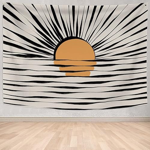 Miniatura 3 de Tapiz vintage bohemio para colgar en la pared, tapiz de mediados de siglo, diseño retro de los años 70, diseño de amanecer del océano y puesta de