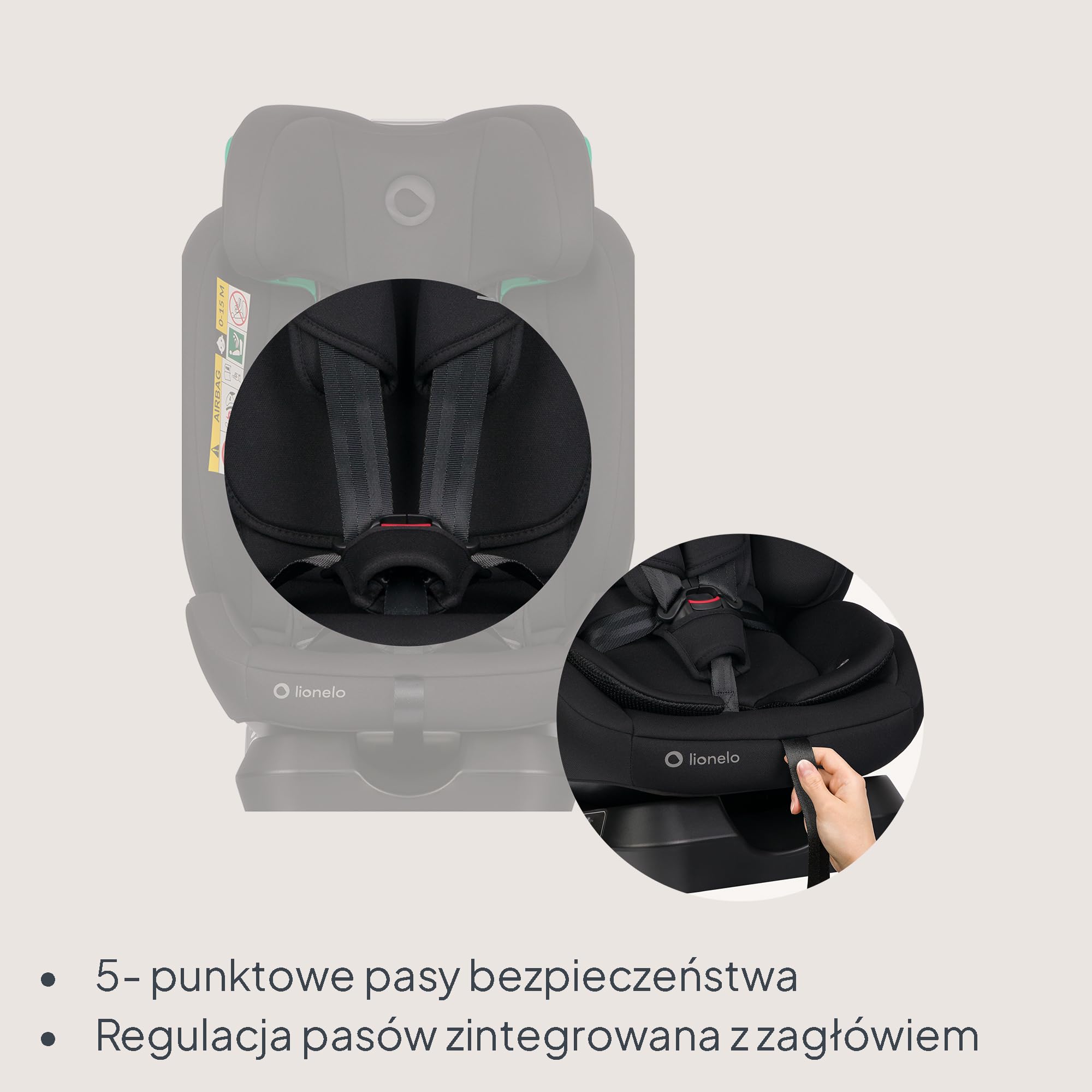 LIONELO Fotelik samochodowy dla niemowląt AART i-Size dla dzieci od urodzenia 40 do 150 cm 0-36 kg skierowany do przodu i do tyłu, uniwersalne dopasowanie, 13 poziomów regulowany zagłówek, leżący
