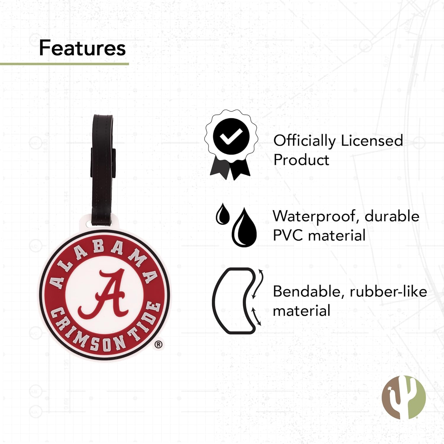 Desert Cactus University of Alabama Luggage Tag Crimson Tide Bama Durable PVC Travel ID Label for Bags and Backpacks (Design B) (Pack of 2)