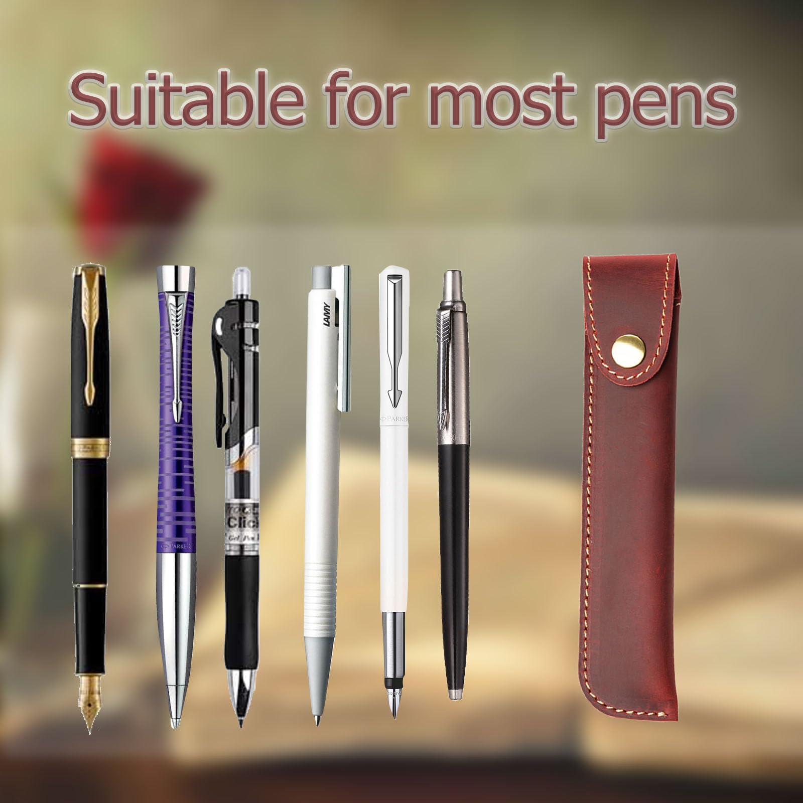 Kaizuca Leather Pen Case Holder, Protective Pen Case, Fountain Pen Holder Case, with Metal Button, Genuine Leather Handmade - Image 3