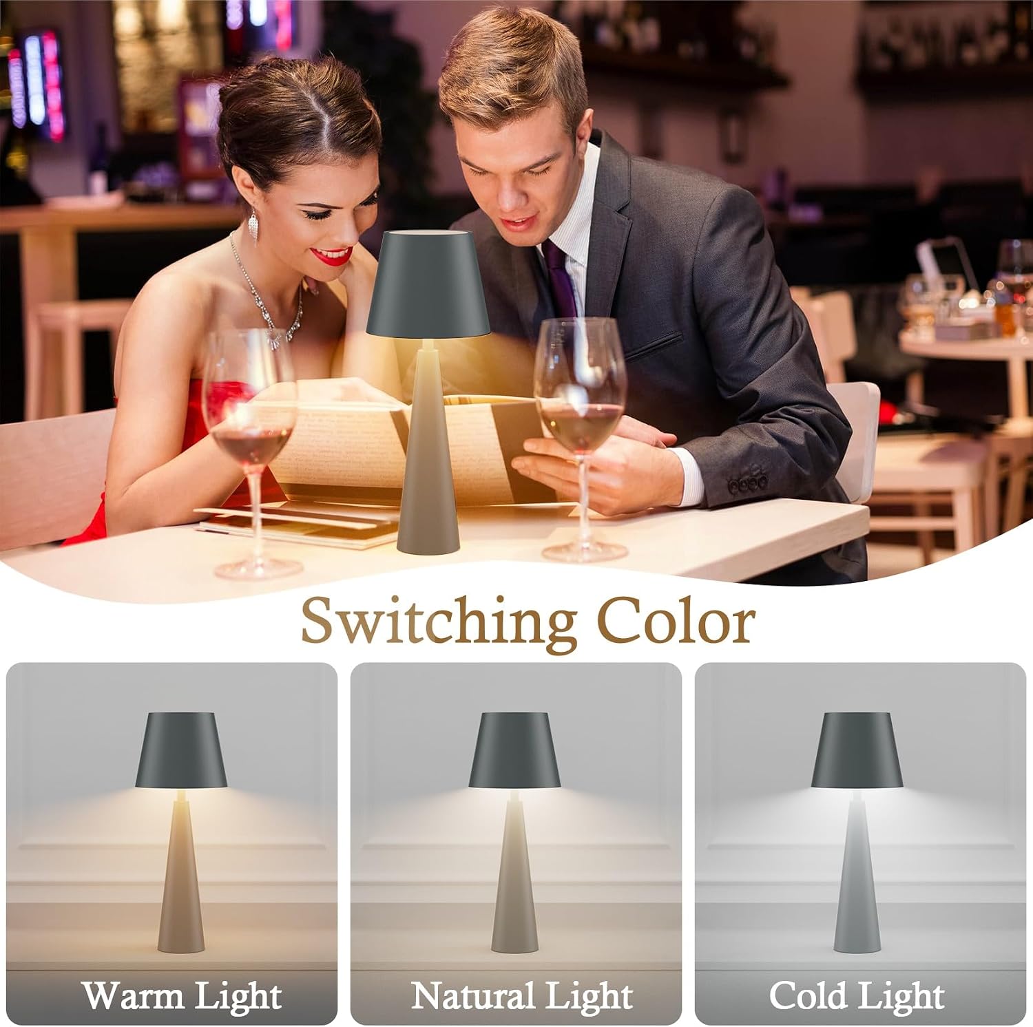 Portable LED Table Lamp, Modern LED Table Lamp IP54 Waterproof for Outdoor Bedroom, Dimmable 5500mAh Rechargeable Battery Bedside lamp (Anthracite)