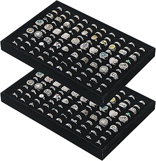 Byken 2 Pcs Ring Organizer Dish Tray,Stackable Jewelry Organizer Trays for Drawer,100 Slots Rings Jewelry Displays for Selling (Black)