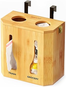 SpaceAid Bamboo 2 in 1 Garbage Bag Roll Holder & Dispenser, Under Sink Organizer for Kitchen Storage
