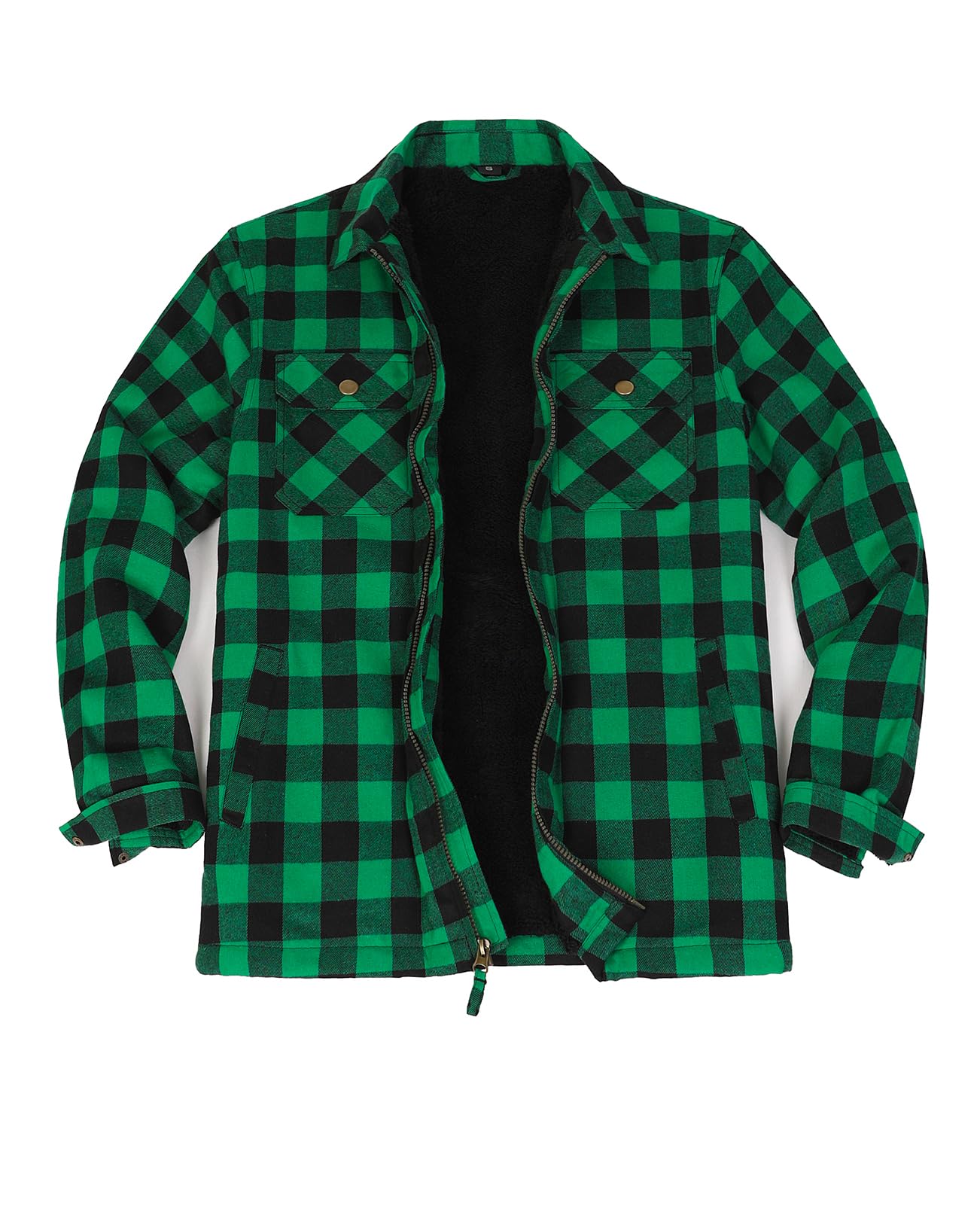 Camicia da uomo foderata in flanella con zip intera, in flanella, spazzolata, accogliente shacket da lavoro all'aperto