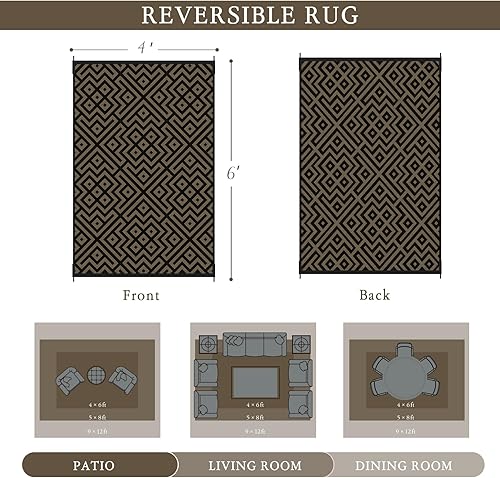 Miniatura 2 de KMNKSCN Alfombra de exterior impermeable de 4 x 6 pies, alfombra de paja de plástico, alfombra reversible para patios, alfombra geométrica para