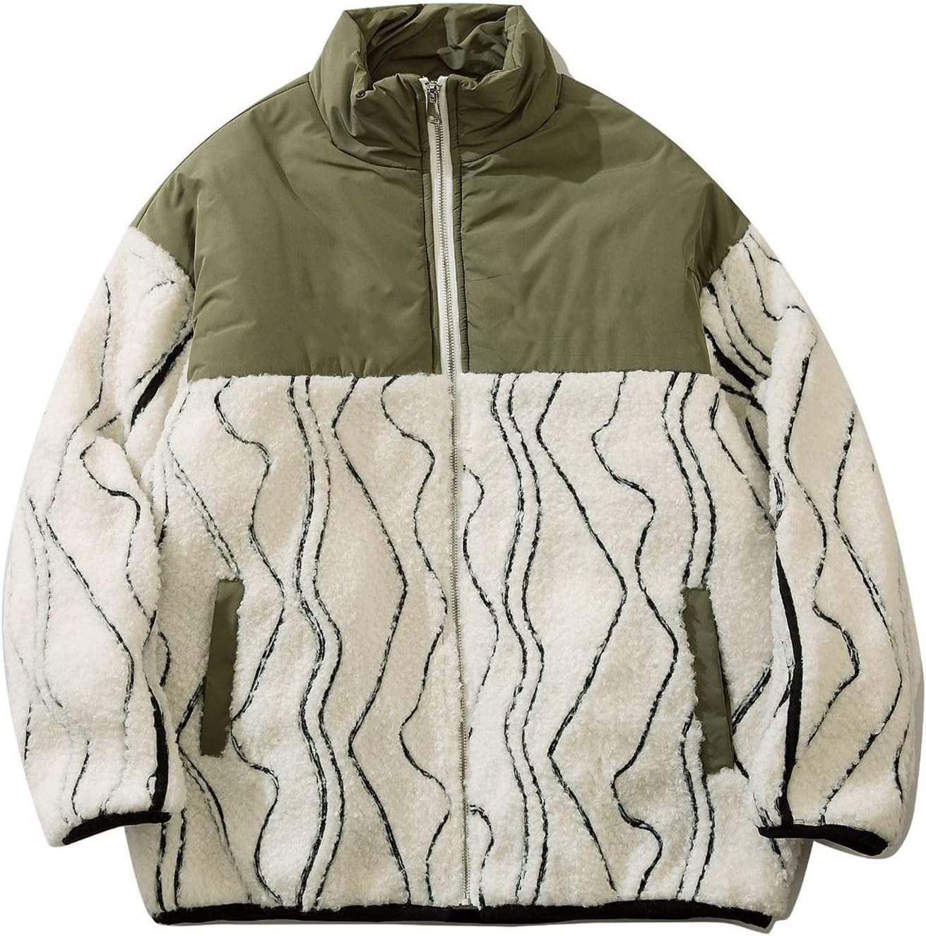 HB1 Men's Warm Jackets Retro Stitching Lamb Wool Coat Casual Cashmere Grain Velvet Top Stand-up Collar Clothing