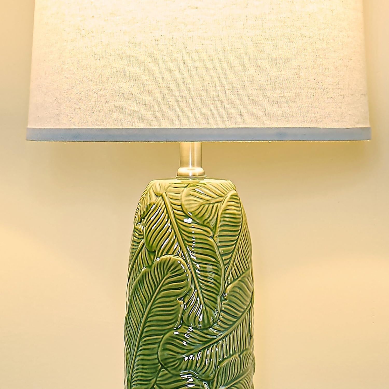 ZR98US Polveri Ceramico Verde Lampara a Mesa, Set Due, Sfondatura in Lino con Motivo di Fungo Camera Letto, Apposibile per Stanze da Ristorante, Dormitorio e Ufficio (2 Pari)