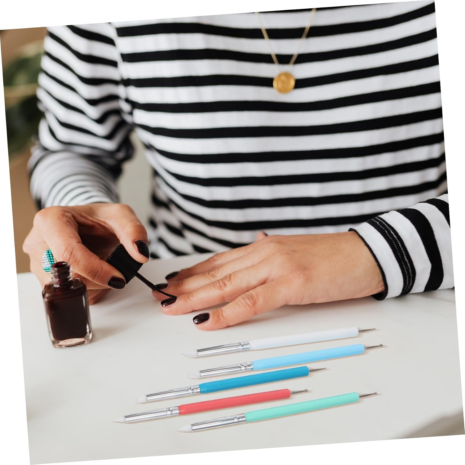 Alipis 5pcs Nail Art Dotting Pens Silicone Nail Dotting Tools Manicure Brush Set Multi-color Double-ended Art Brushes for Salon and Home Use