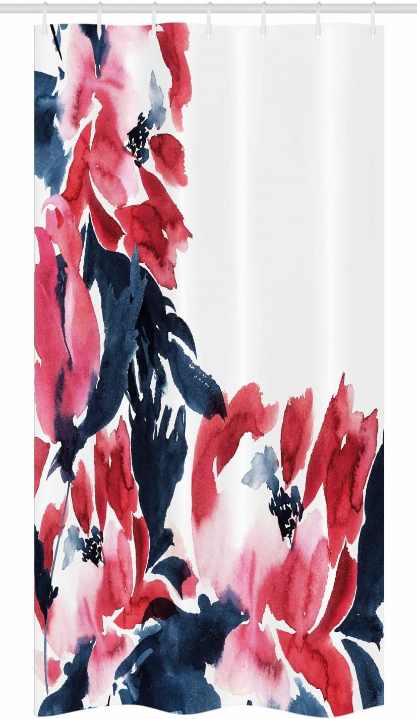 Ambesonne Floral Stall Shower Curtain, Flowers in Watercolor Style Effect Illustration of Peonies Spring Inspired Print, Fabric Bathroom Decor Set with Hooks, 36" W x 72" L, Dark Blue Red