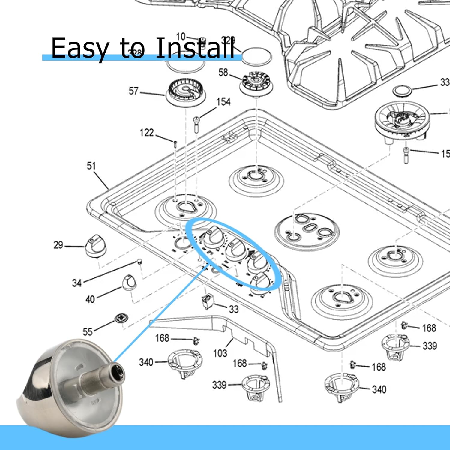 WB03X32194 WB03T10329 Stove Knobs Replacements Compatible with GE Cafe Series Stove Cooktop Burner Range Replacement Knob Parts for GE WB03X25889 CGP350 CGP650, 5 Pack