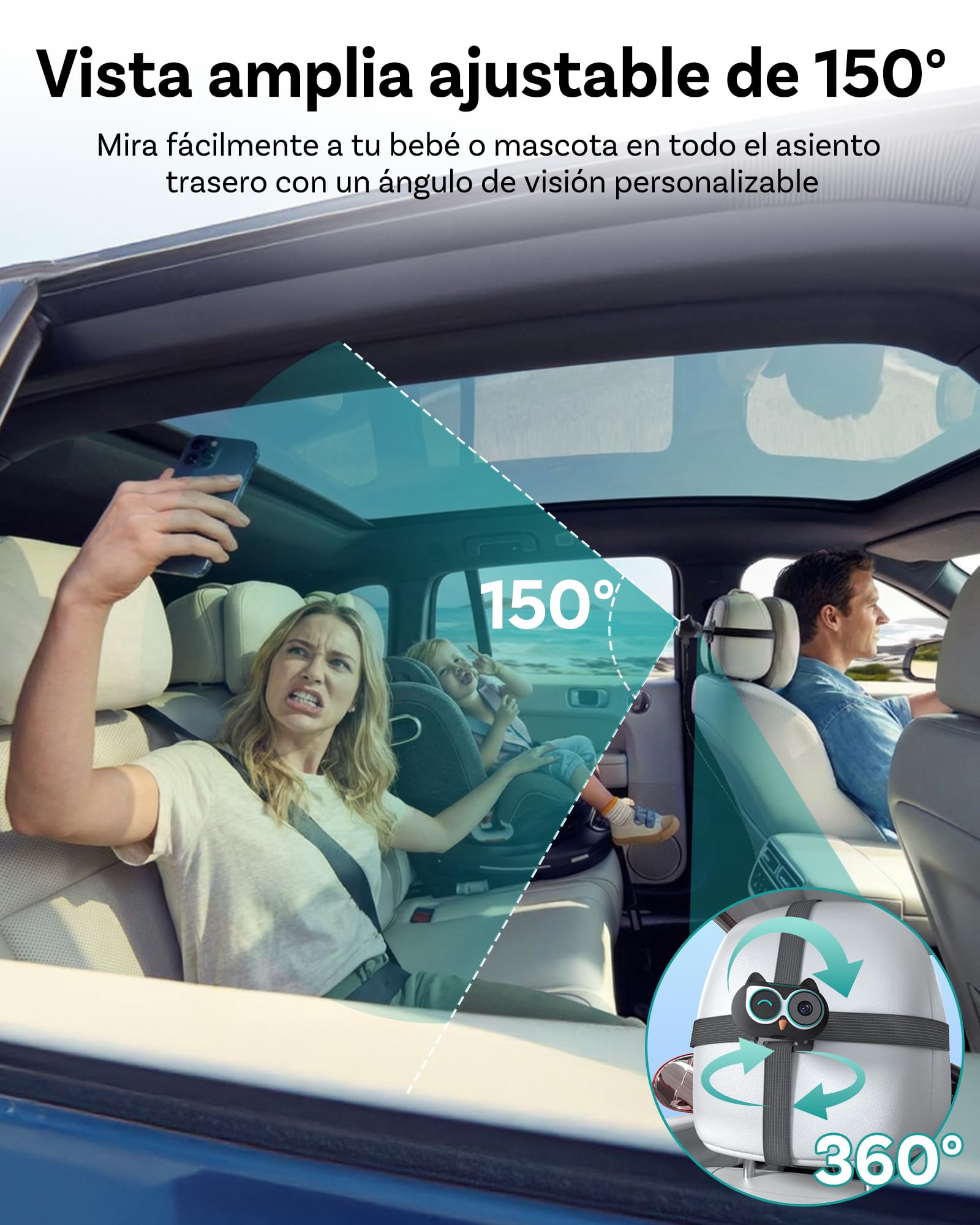OTTOCAST Cabin Care, Adaptador CarPlay Inalámbrico con Cámara 2026, Cámara Bebé para Coche, Monitor Bebé CarPlay en Pantalla Original, Pantalla Dividida & Pip, Visión Nocturna 1080P, Plug & Play