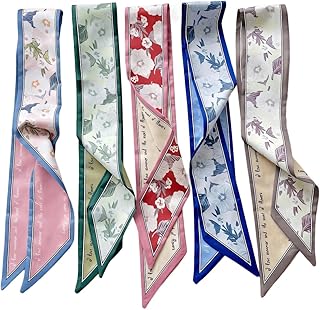 PALAY® 5pcs Hair Scarf Silk Scarf for Women Stylish Assorted Floral Print Neck Scarves &amp; Headband Scarfs for Hair Styling ...