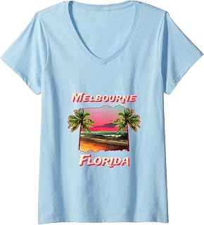 Womens Beaches Of Melbourne Florida V-Neck T-Shirt