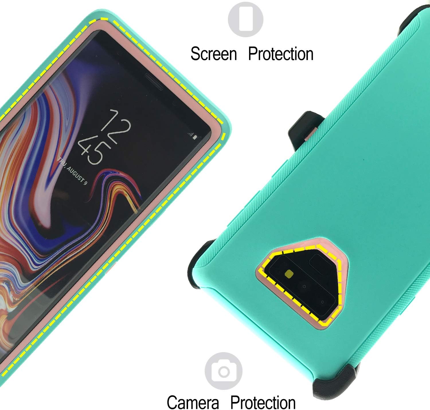 Samsung Galaxy Note 9 Case,Note 9 Phone Case with Belt Clip,Vodico Heavy Duty Defender Holster with Kickstand Military Shockproof Dropproof High Impact Resistant TPU Bumper Cases (Aqua Pink)