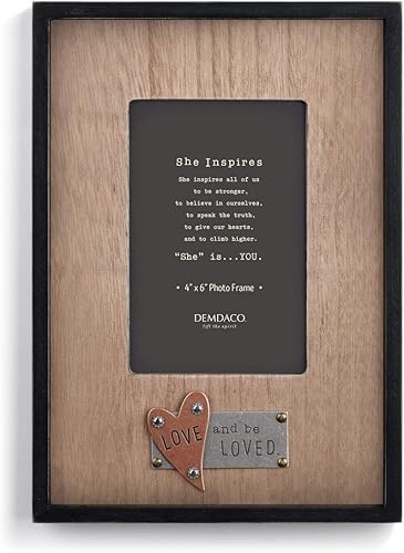 DEMDACO Love and Be Loved Natural Brown - Marco de fotos madera metal 11 x 8
