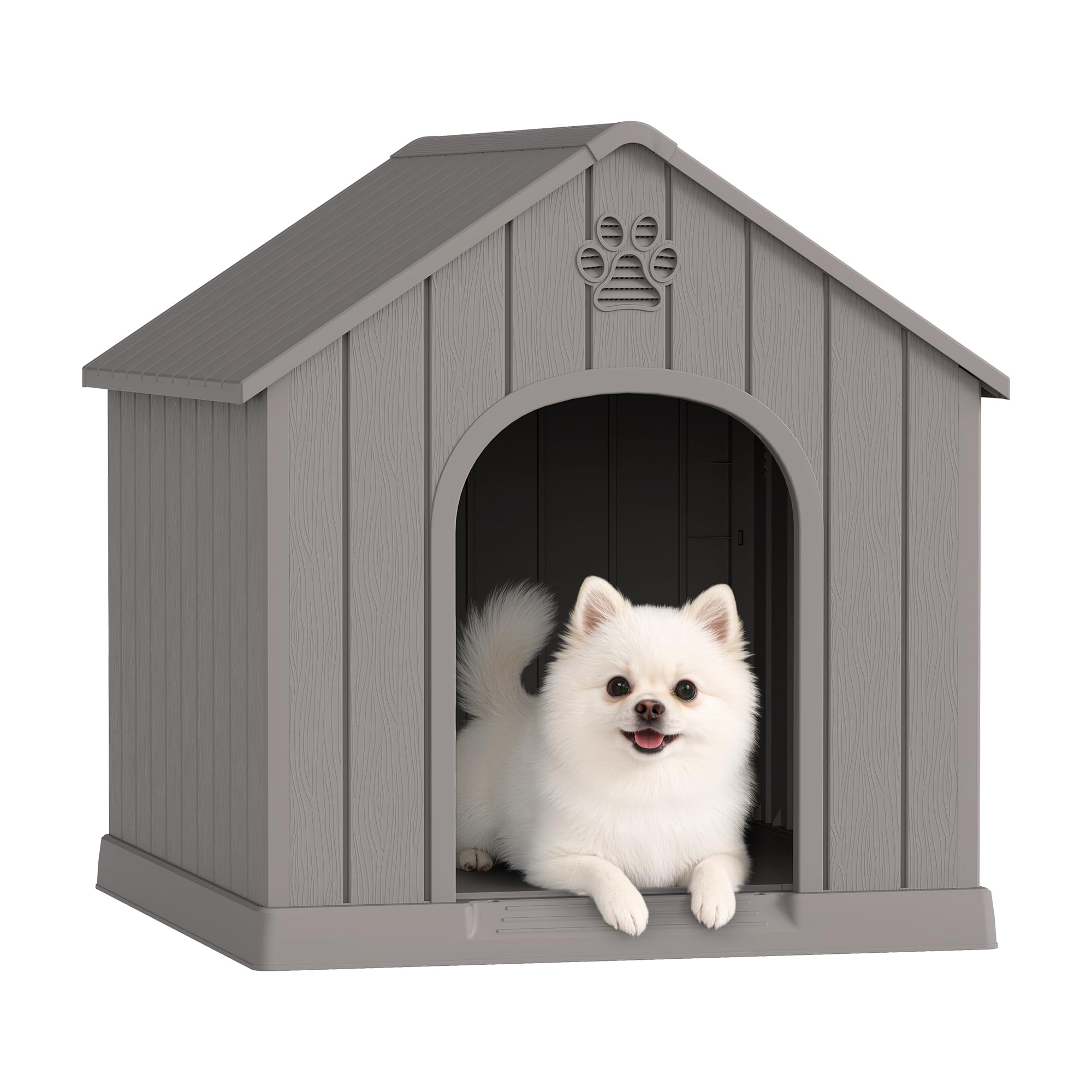 Fancyango Dog House Outdoor Indoor for Small Medium Dogs, Sturdy Plastic Waterproof Doghouse with Air Vents and Elevated Floor, Easy Clean and