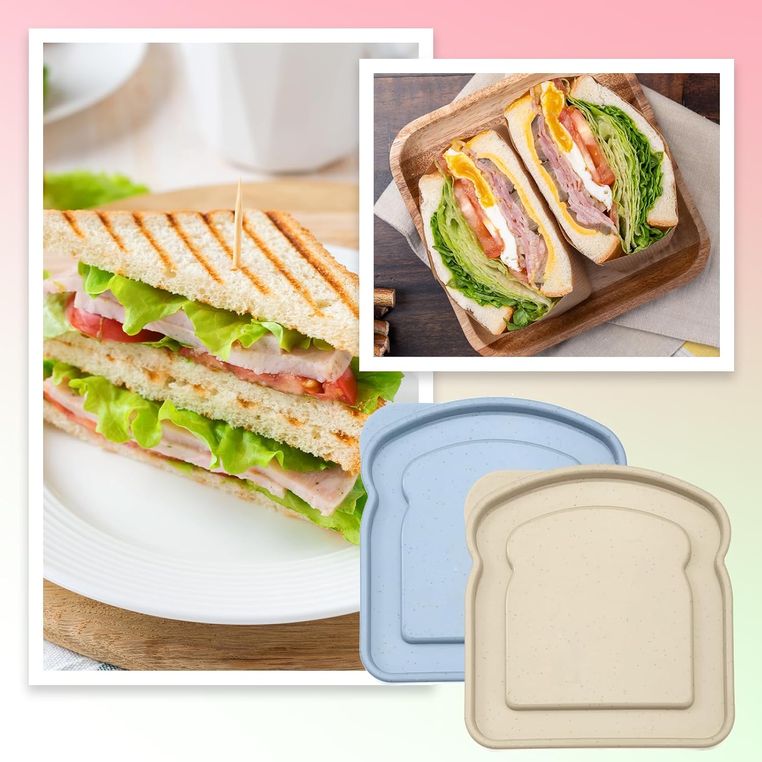 Sandwich Containers, 2 Pcs Reusable Sandwich Box Toast-Shaped Plastic Food Storage Box with Lid, Dishwasher Safe, Bread Sandwiches Holder Keeper for Adults, Office, Camping (Blue,Brown) - Image 6