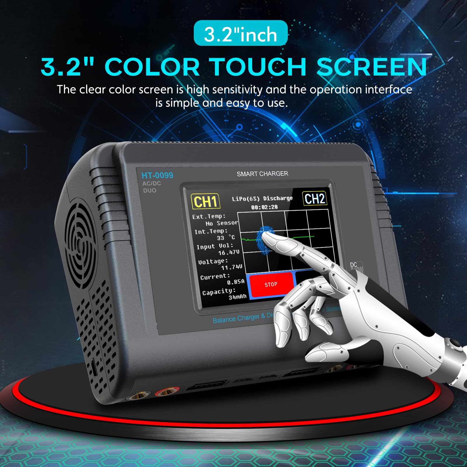 Haisito LiPo Ladegerät, Touchscreen Dual Balance Ladegerät Entlader AC 150W DC 240W 10A für Li-Ionen-Lebensdauer NiCd NiMH LiHV PB Smart Akku