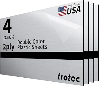 Trotec | Metallic Looking Acrylic Sheet | 12"x24"x1/16, 4 Pcs | Brushed Aluminum/Black | Metallic Finish - Scratch Resistant for Laser Engraving & Cutting,Printing,Glowforge,Name Plate | USA Made