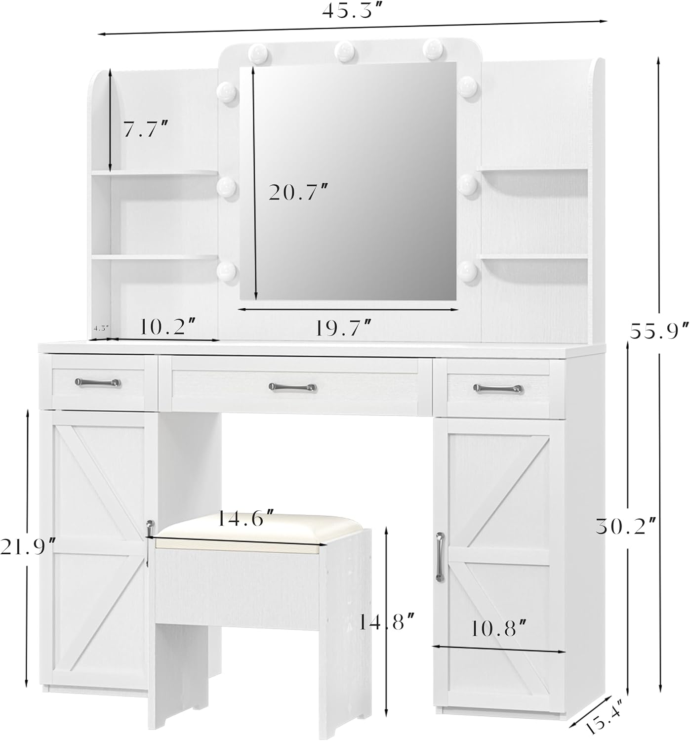 Dimensions of Xilingol 45.3 inch Vanity Desk